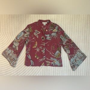 Citron Santa Monica 100 % Silk  blouse Long Sleeve Bell Button Small Butterfly